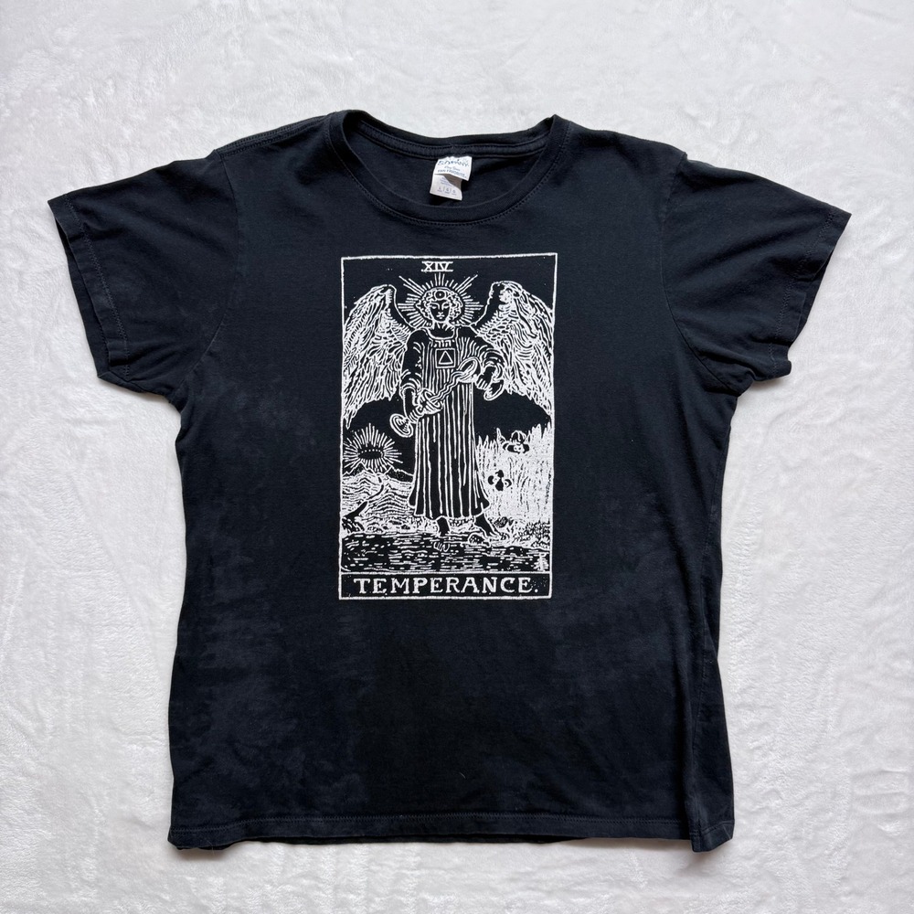 Port & Company Temperance‎ Tarot Card Graphic T Shirt Black Tie Dye Size L